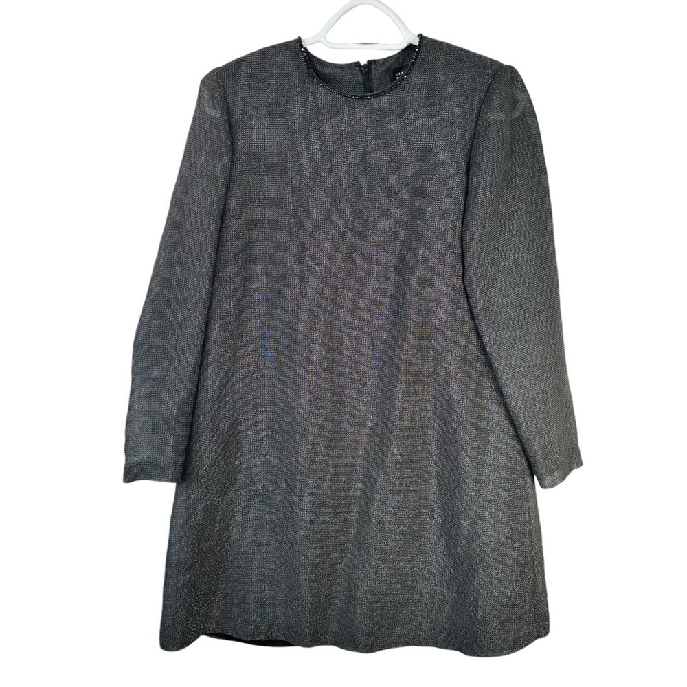 NWT Linda Allard Ellen Tracy Cocktail Dress Silver Metallic Size 6 Beaded Neck